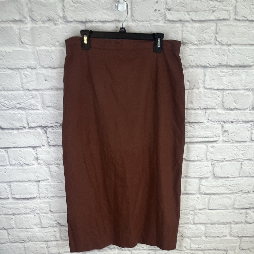 Adolfo Studio Brown Lined Linen Blend Pencil Skirt Size 18 90s Minimalist Office